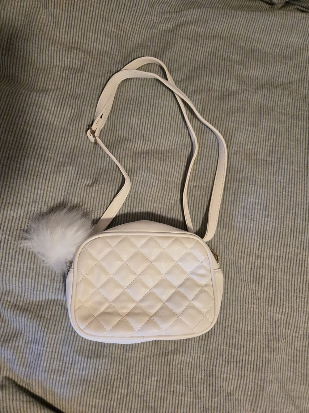 Ardene White Quilted Shoulder Crossbody with Pom Pom